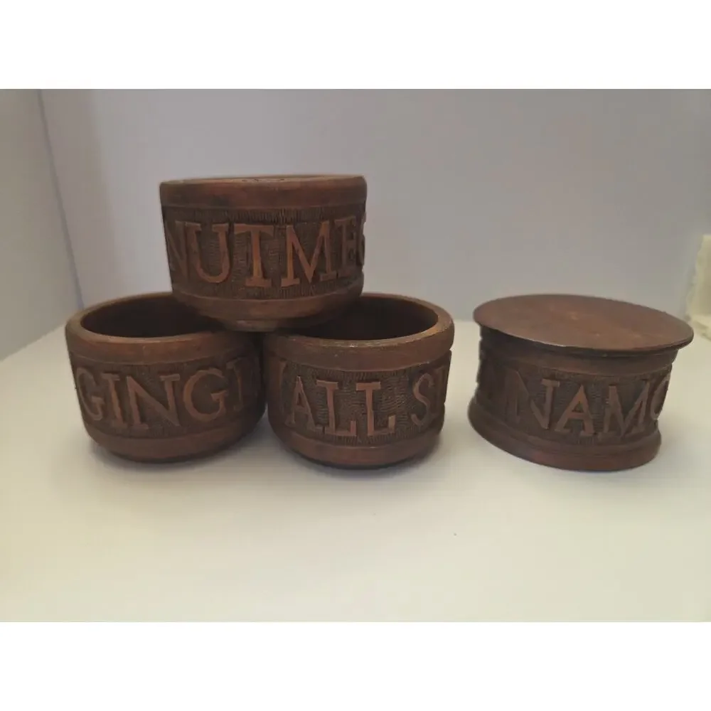 Vintage TreenwWooden Stackable Spice Tower - 4-Piece Set